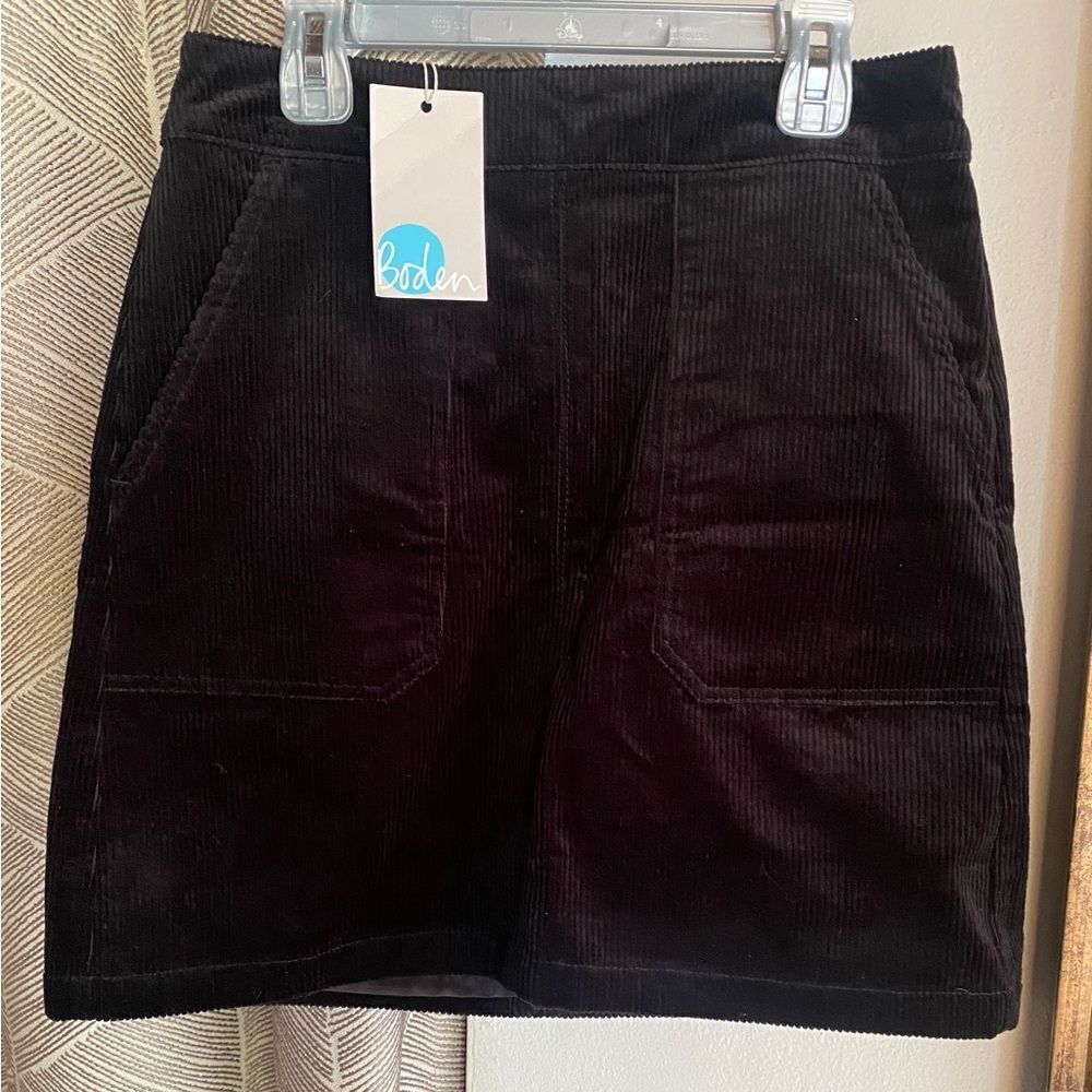 Boden Corduroy Black Mini Skirt Womens Pockets Zipper US Size 4P NWT